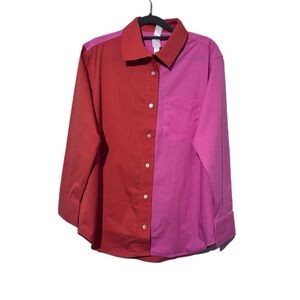 Colorblock Button Down Shirt - Pink and Orange button down